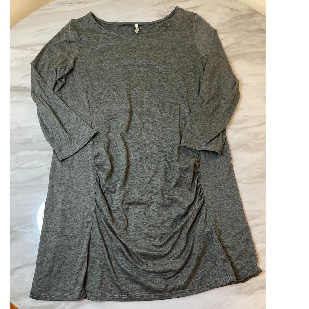 Motherhood Maternity Ruched Side 3/4 Sleeve Tunic Shirt Gray Size L Extra Long